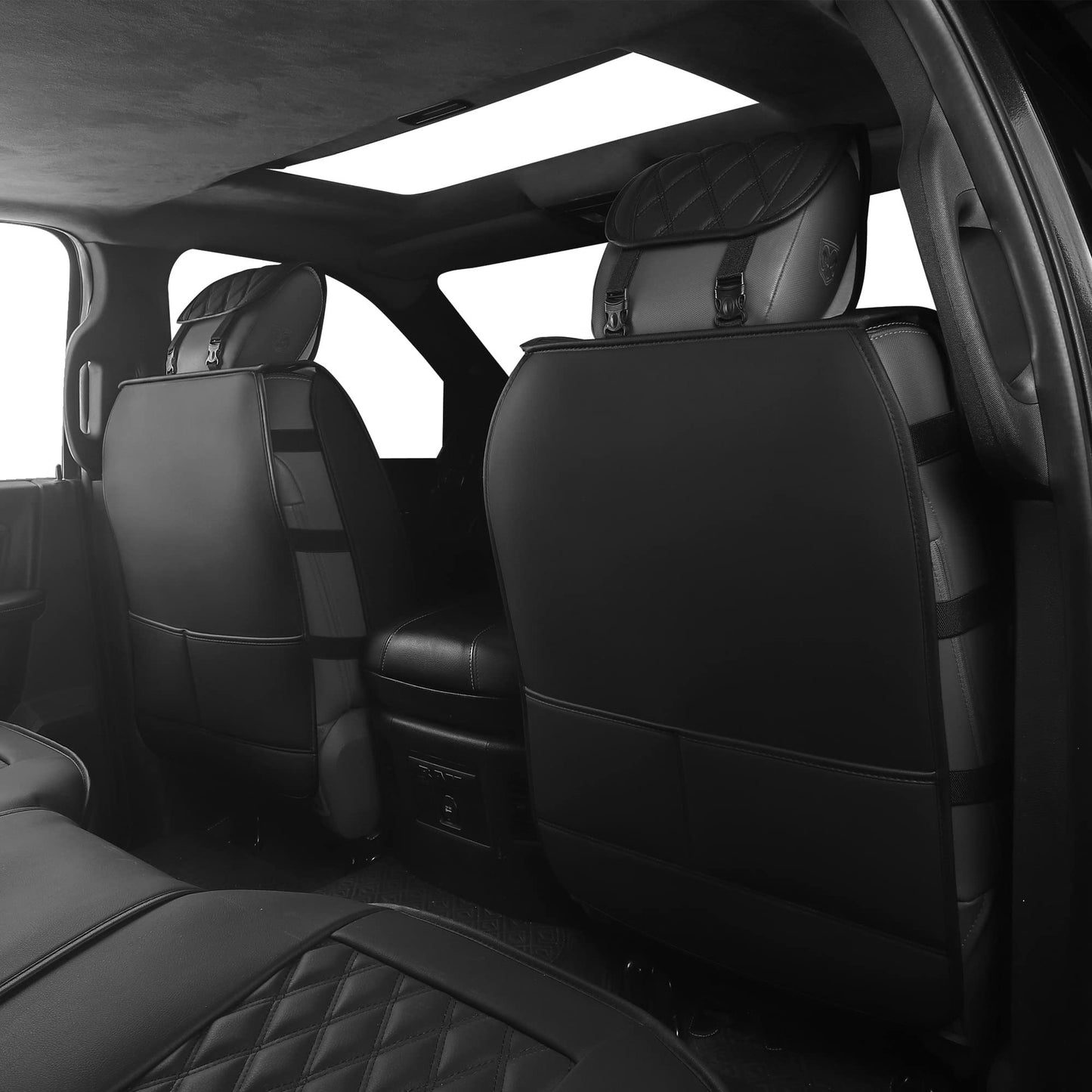 JOJOBAY Car Seat Covers for Dodge Ram,Fit 2009-2025 1500/2500/3500 HD Pick-up Truck,Crew,Regular,Quad,Mega Cab,Waterproof Synthetic Leather Seat Covers(5PCS-Full Set,Black)
