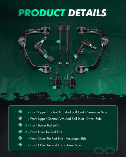 SCITOO 8pcs Front Suspension Kit Upper Control Arm w/Ball Joints Inner Outer Tie Rods Lower Ball Joints Fit 2009-2015 For Ford For F-150 2007-2015 For Ford Expedition For Lincoln Navigator