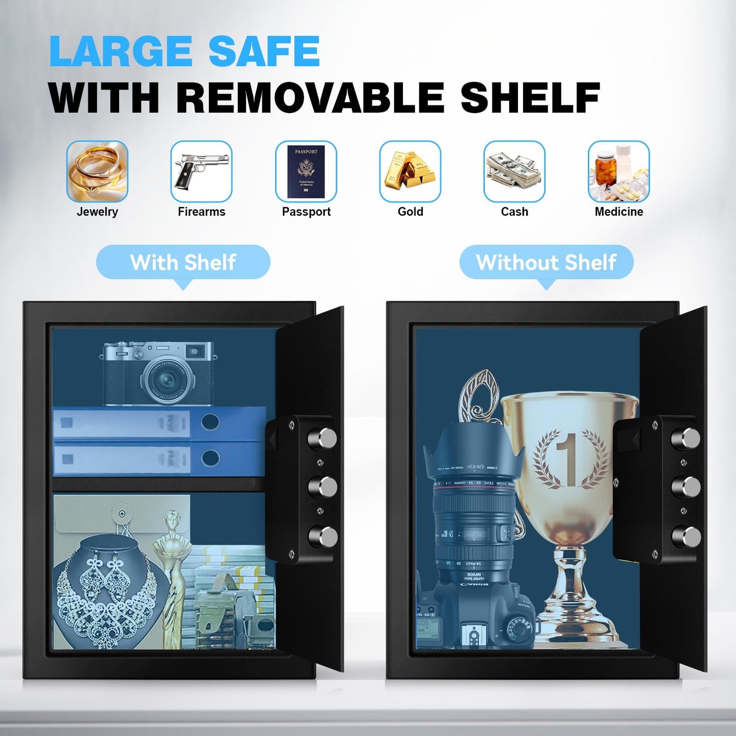 YAYAG 2.5 Cuft Home Safe Box Fireproof Waterproof, Anti-Theft Security Box with Emergency Type-C External Interface, Electronic Digital Keypad, Safety Personal Combination lock for Office Document