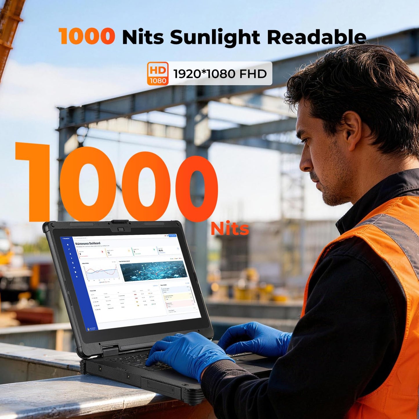 MUNBYN 14-inch Rugged Laptop IRX18, Windows 11 Pro, Intel i5-1235U, 16GB+512GB, Replaceable SSD,1000 Nits High Brightness, 4700mAh+1300mAh Dual Batteries, Wi-Fi 6, IP65, 2Y Protection(New)