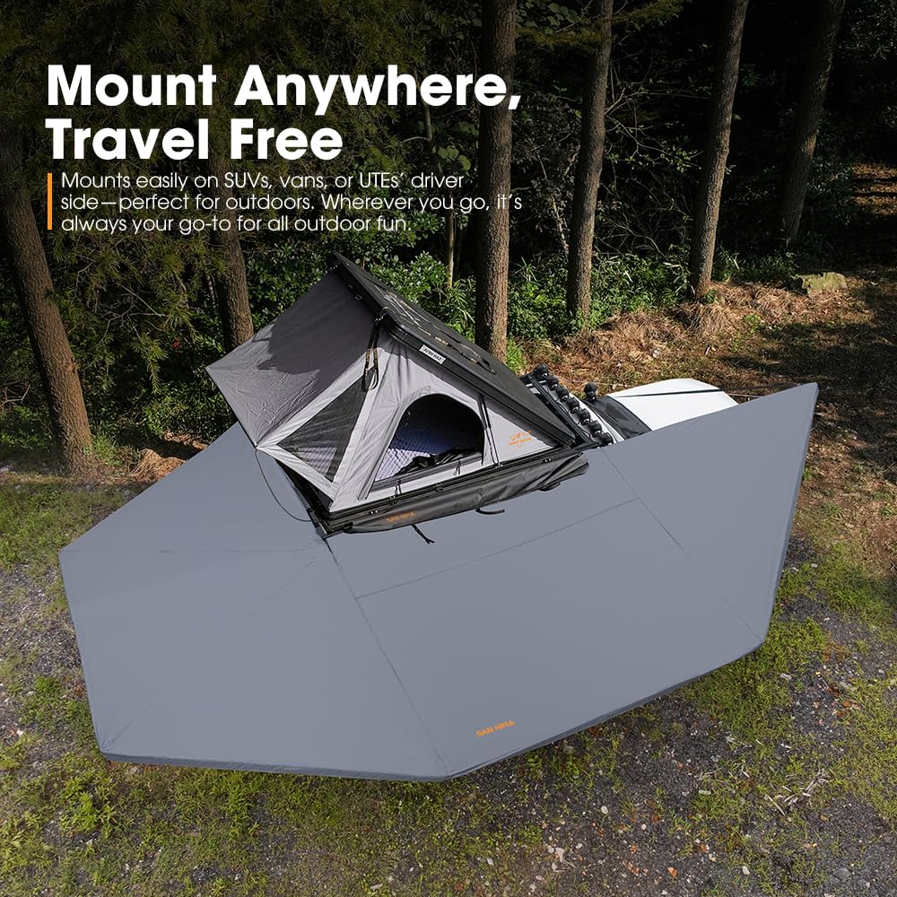 Sanhima 270 Awning Free Standing Built-in LED Light - 129.2 sq.ft Shelter Karlu Frontier Car Side Waterproof UV50+ Wind Resistant, Passenger Side, 270 Degree Vehicle Awning for SUV Van Truck