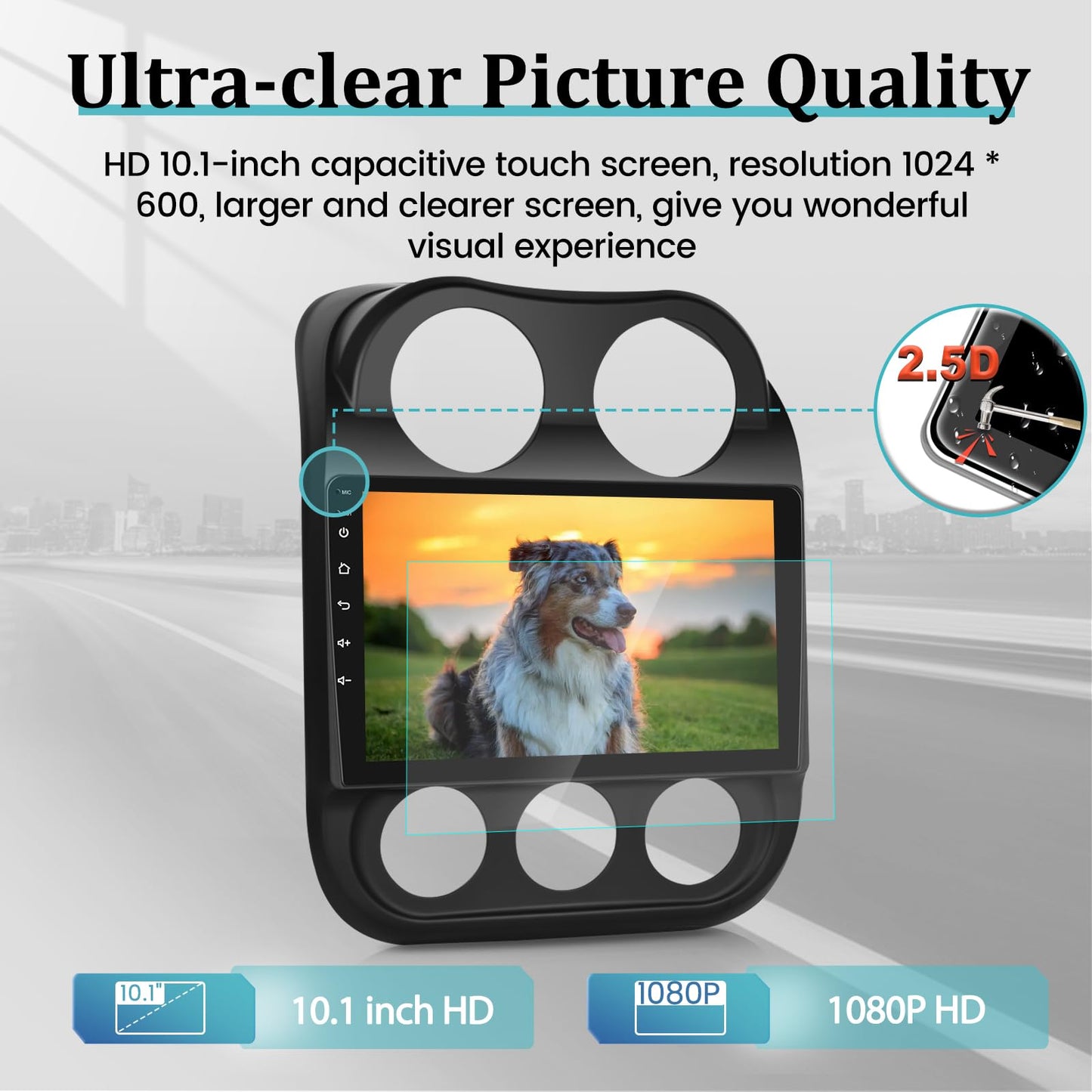 2+64G Android Car Radio for Jeep Compass Patriot 2010-2016 with Wireless CarPlay & Android Auto, 10.1 Inch Patriot Car Stereo with WiFi / 1080P / SWC + AHD Backup Camera + MIC