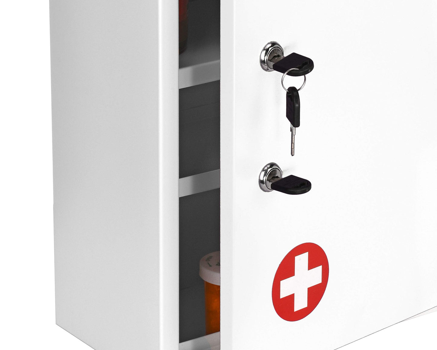 AdirMed White Locking Medication Cabinet with Document Pocket, Metal Wall Mounted Medication Cabinet with Dual Lock and Dual Keys, 21" H x 16" W x 6" D