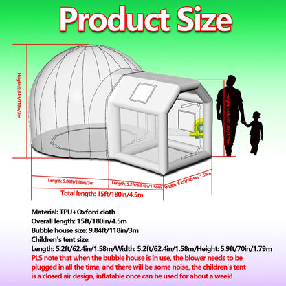 Inflatable Bubble House Dome for Events Inflatable Tent Bubble Balloon House with 450W Air Blower & 600W Air Pump for Party Wedding Birthday Holiday Outdoor Commercial Event (White, 15ft)