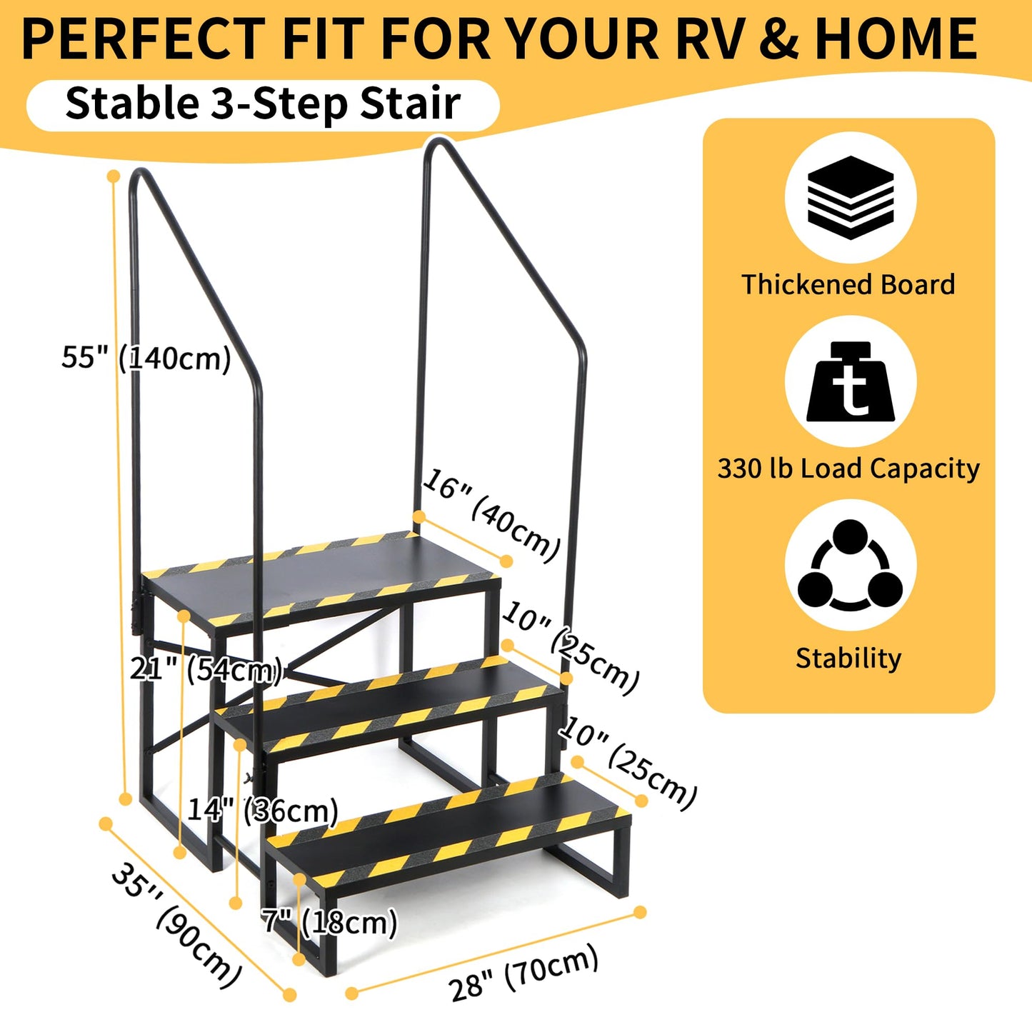 foriy RV Steps with Handrail and Platform, Camper Steps 3 Step Outdoor Hot Tub Mobile Home Stairs Anti-Slip for Travel Trailer Motor Home Boat Camper and Porch for Dogs Elder Child