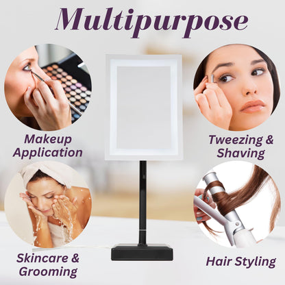 JERDON Lighted Tabletop Magnifying Mirror - Black Makeup Mirror with 5X Magnification and LED Lights - Model JRT910BKL
