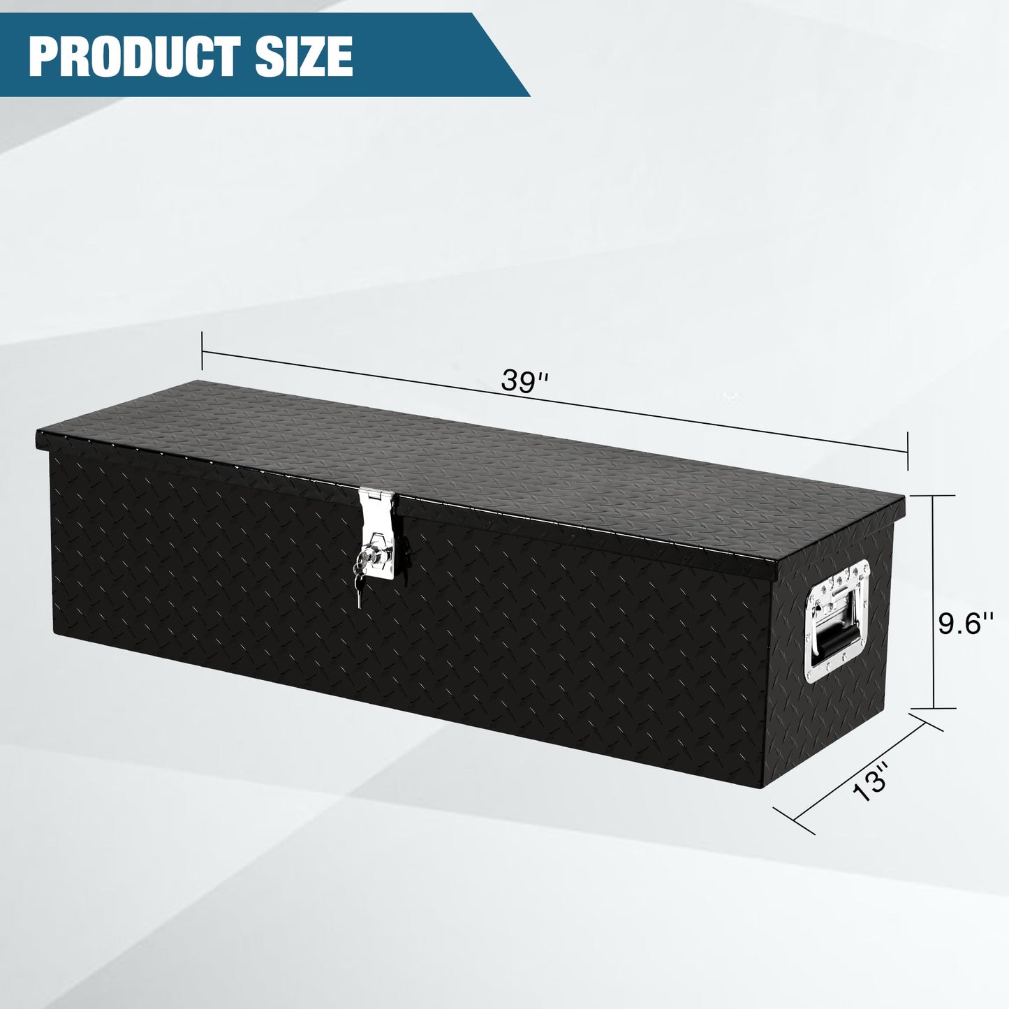 Garvee 39 in Heavy Duty Aluminum Diamond Plated Tool Box Pick Up Truck Bed RV Trailer Toolbox Square Storage Organizer with Side Handle, Lock and Keys, Waterproof -39 in x 13 in x 10 in