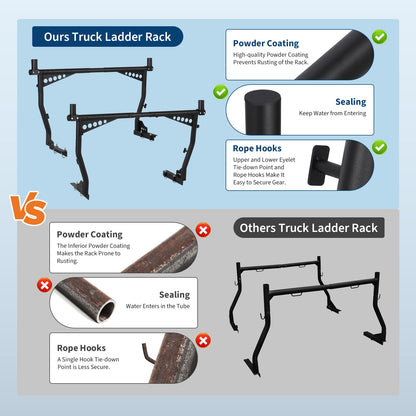 Universal Truck Ladder Rack 1000 Lbs Capacity, Adjustable Steel Pickup Bed Rack 52"-82" Crossbar for Kayak, Lumber, Ladder, Rooftop Tent, Surfboard – No-Drill Heavy Duty Rack for Pickup Trucks