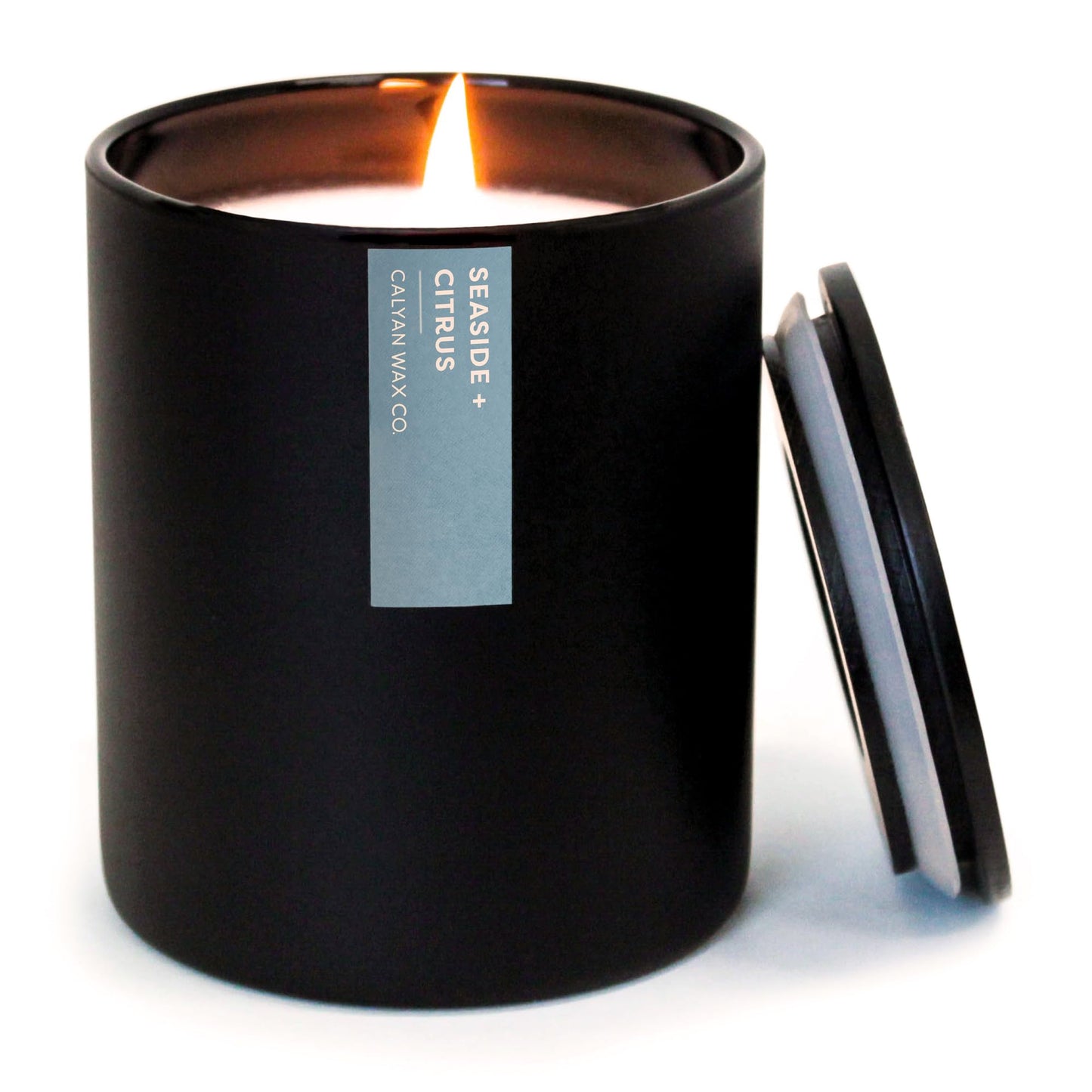 Calyan Wax Co. Seaside & Citrus Scented Candle - 75 Hour Burn - Luxury Clean Soy Wax Candles - Long Lasting Black Tumbler Jar Candle for Home - 10.2oz