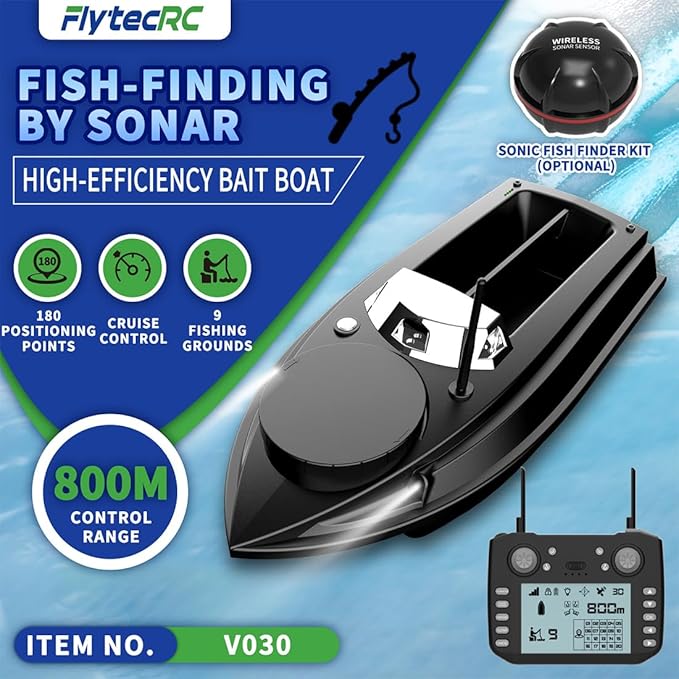 V030 Remote Control Bait Boat 12V 2.4G High-Speed RC Bait Boat with GPS Positioning