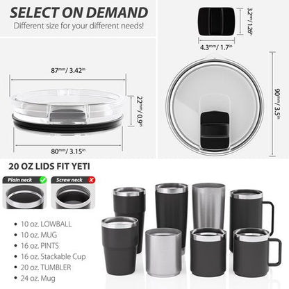CeleVista 3 Pack 20 oz Tumbler Lid, Replacement Lids for 20oz Yeti Tumbler, Magnetic Slider Covers, BPA-Free, Easy to Clean