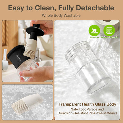 YARRAMATE Oil Dispenser with Brush - 300ml Glass Bottle for Kitchen | Heat Resistant Basting Brush - Black