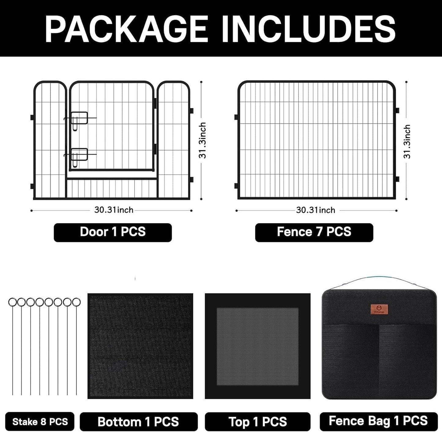 PJYuCien Dog Playpen Plus Storage Bag, 31.3" H 8 Panels Puppy Pen with Square Bottom & Top Cover, Heavy Duty Dog Fence for Camping