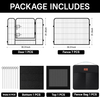 PJYuCien Dog Playpen Plus Storage Bag, 31.3" H 8 Panels Puppy Pen with Square Bottom & Top Cover, Heavy Duty Dog Fence for Camping