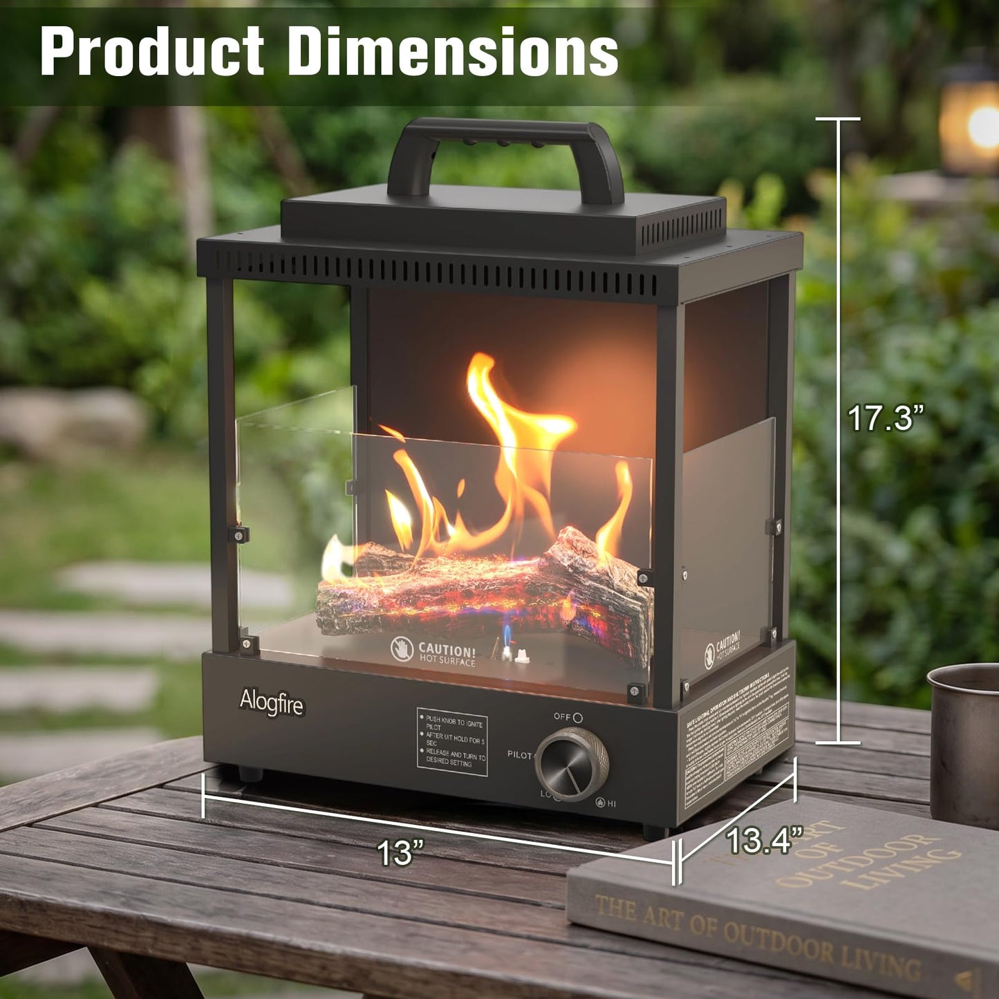 Portable Gas Fire Pit, Alogfire 8200 BTU Propane Gas Heater and Outdoor Real Flame Tabletop Fire Bowl, Protable Stove with Safety Protection for Beach Gatherings, Backyard Stargazing Nights