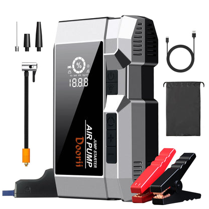 Doorii 8000A Car Jumper Starter Portable with PD65W USB-C Charging(in/Out), 11-in-1 Jump Starter with Air Compressor, 150PSI Tire Inflator for Up to All Gas/12L Diesel
