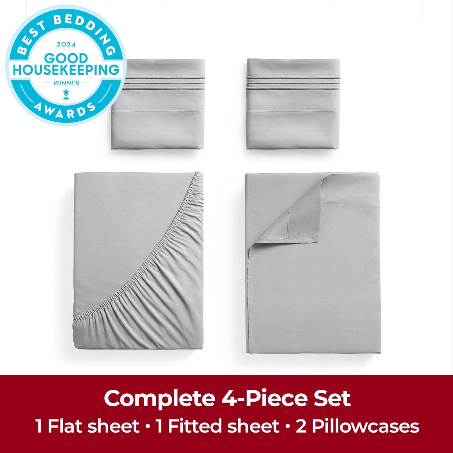 Mellanni Extra Deep Full Sheets - Hotel Luxury Ultra Soft Cooling Bedding | 4 PC Set, Light Gray