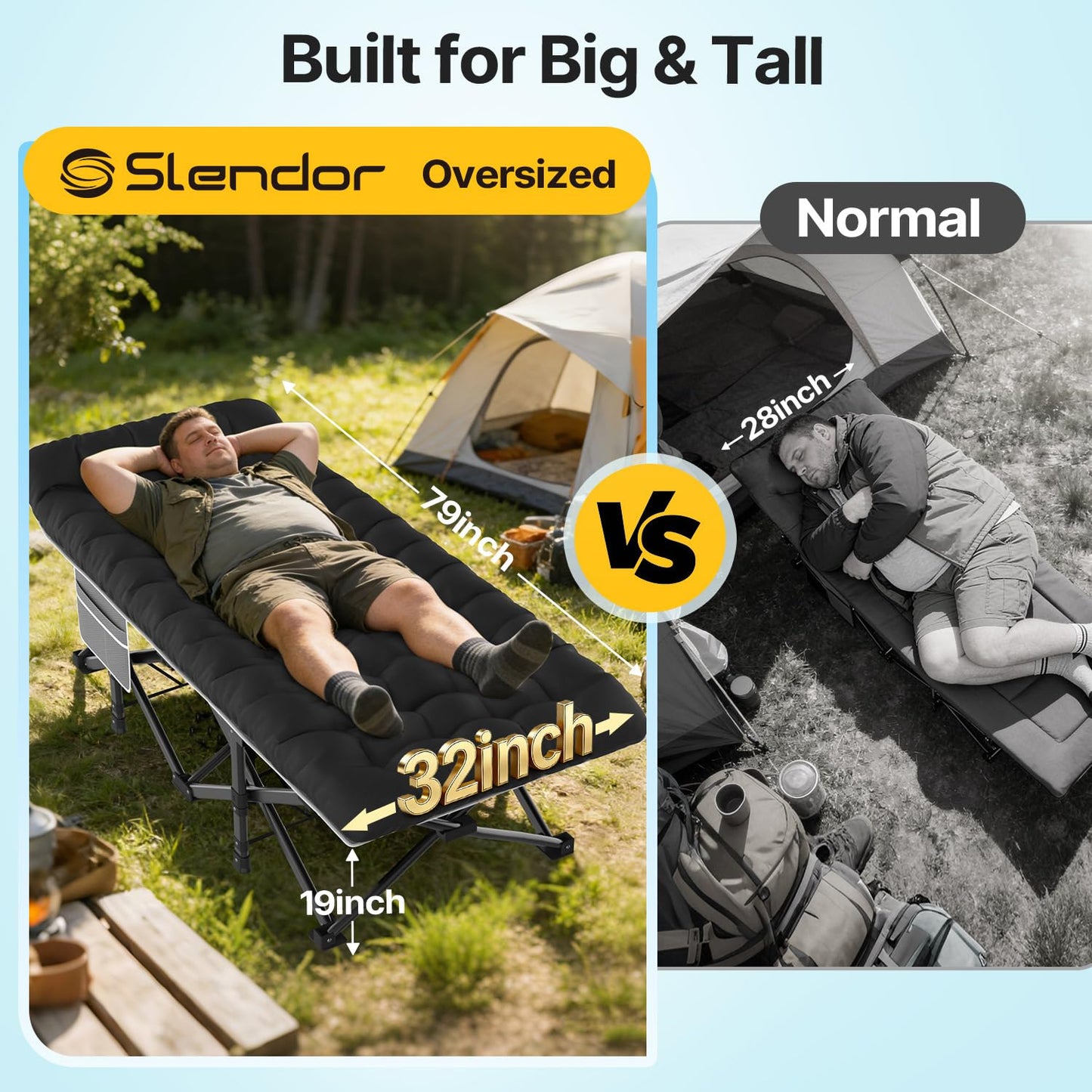 Slendor XXL Folding Camping Cot for Adults with Mattress Pillow Carry Bag, 32 inch Extra Wide Portable Sleeping Cot, 900LBS Support Outdoor Cot Bed for Office Nap Beach Travel RV