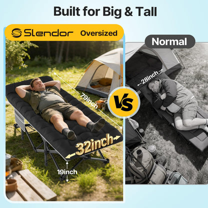 Slendor XXL Folding Camping Cot for Adults with Mattress Pillow Carry Bag, 32 inch Extra Wide Portable Sleeping Cot, 900LBS Support Outdoor Cot Bed for Office Nap Beach Travel RV
