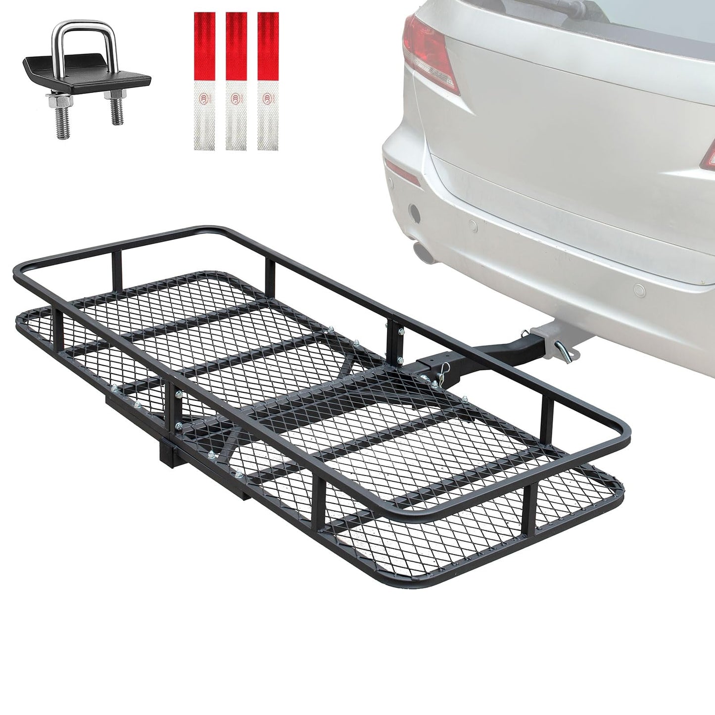 Hitch Rack Cargo Carrier for Car - Metal Luggage Storage Basket for Truck RV ATV Vehicle - Tow Hitch Mount Racks Rear Carriers with 2 in Receiver - 60x24X6 Utility Folding Trailer Travel Platform