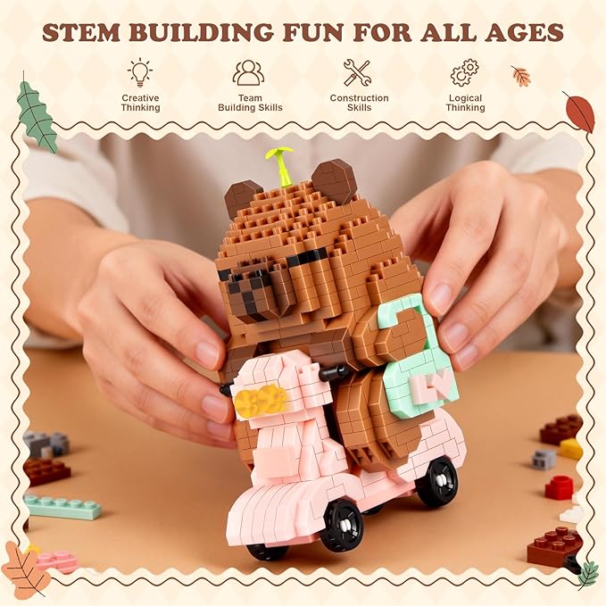 Capybara Building Sets Easter Micro Mini Capybara Models with Motorcycle and Bathroom Scene Funny Animal Desk Decor Gift Christmas Birthday Ages 14+