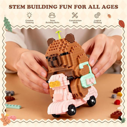 Capybara Building Sets Easter Micro Mini Capybara Models with Motorcycle and Bathroom Scene Funny Animal Desk Decor Gift Christmas Birthday Ages 14+