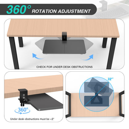 Large Under Desk Rotatable Computer Keyboard and Mouse Tray, Extra Sturdy Desk Swivel Clamp, Ergonomic Keyboard & Mouse Tray for Typing in Home, Office Work, 23 x 10 Inch