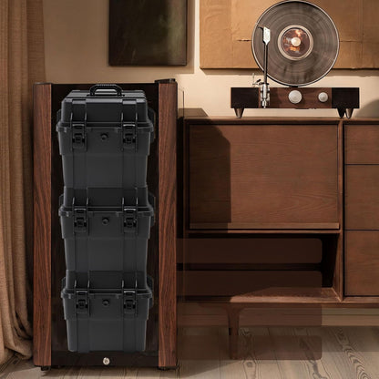 Stackable Vinyl Record Storage Case Box Holds 110 Records | High-Density Protective Foam | Hard Shell Storage Crate with Lid & Handles | Valuable LP Albums Organizer Cases Collection 7/10/12 Inch