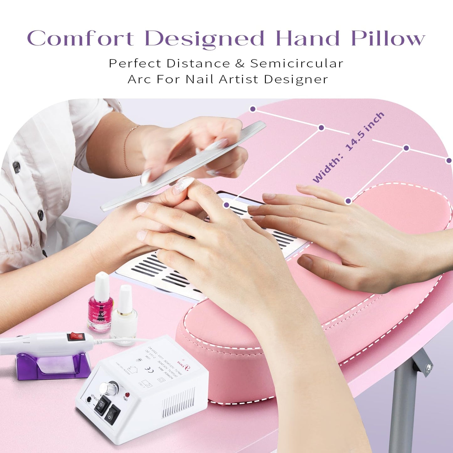 Faquenc Manicure Table with Nail Dust Collector, Portable Nail Table Rolling Nail Desk Nail Tech Travel Nail Station Foldable Professional Nail Salon Table with Cacuum,Arm Rest,Lockable Wheel,Bag,Pink
