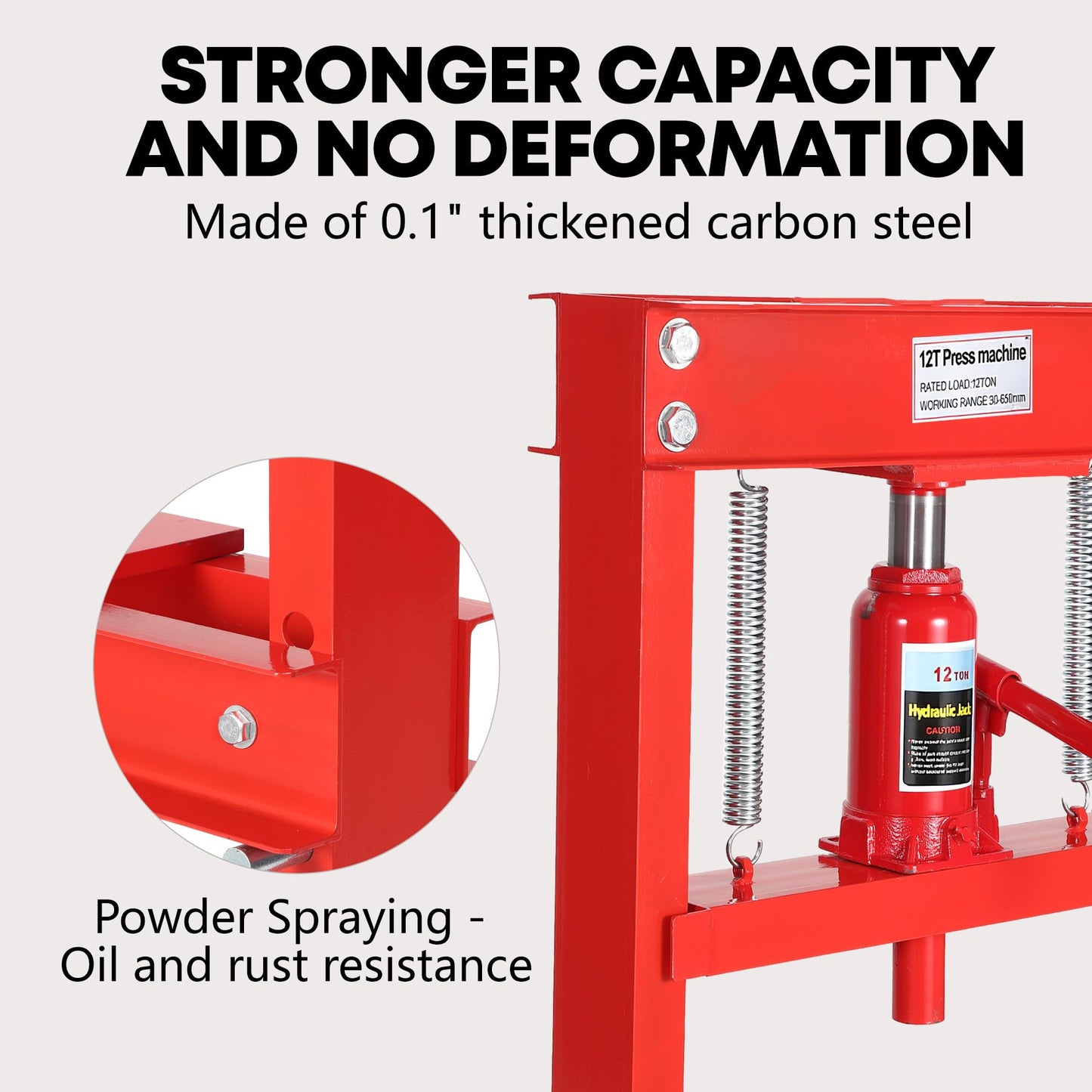 ExploreHorizon 12 Ton Hydraulic H-Frame Shop Press with Adjustable Table & Stamping Plates for Auto Repair, Garage Use, Metalworking, Red