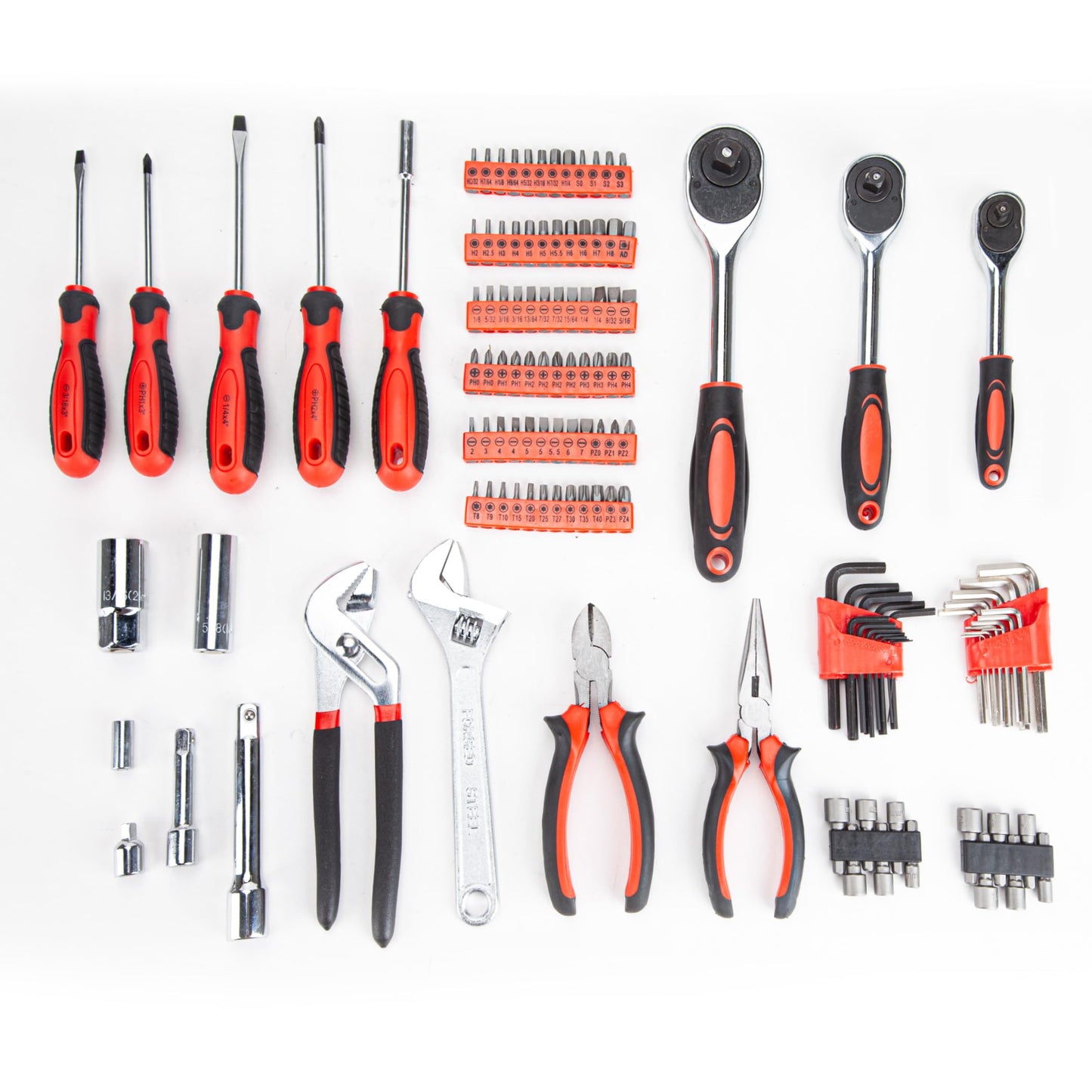 CARTMAN 205 Piece Ratchet Wrench Tool Set 1/4" & 3/8" & 1/2" Drive with SAE/Metric Sockets Kit in Plastic Toolbox