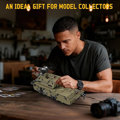 WW2 Panzer VIII Maus Tank Building Sets for Adults Army Military Vehicles Collectible Model for Home Decor (Olive Green)