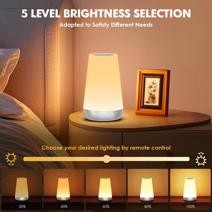 Auxmir LED Night Light Bedside Lamp Touch and Remote Control Dimmable Tabletop 13 RGB Colors Changing 5 Brightness Adjustable Rechargeable Portable Lamp for Baby Kids Nursery Bedroom Bathroom Camping