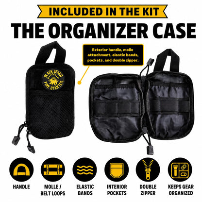 Black Beard Fire Plug Kit - 50 Waterproof Fire Plugs, Arc Lighter, Ferro Rod and Organizer Case for Camping, Backpacking and Emergency Survival