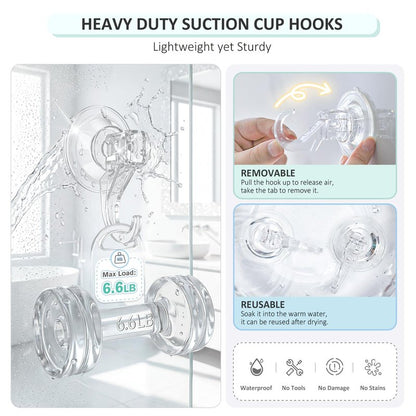 VIS'V Suction Cup Hooks, Small Shower Suction Hooks, Heavy Duty, Removable and Reusable, Clear, 2 Pcs