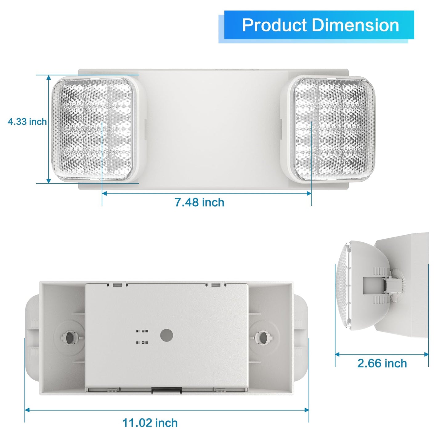 EXITLUX 4 Pack White LED Exit Sign with Emergency Lights with Battery Backup Adjustable Two Head Ultra-Bright -White Commercial Fire Safety Light for Business