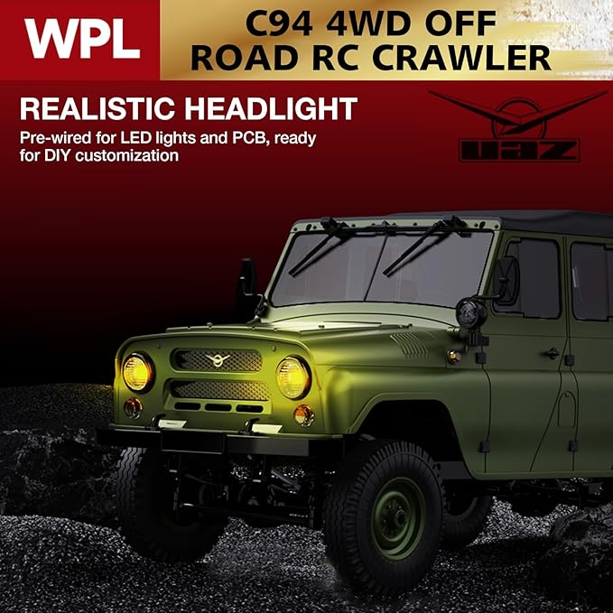 ARRIS 1/12 RC Crawler WPL C94 UAZ-469 Scale RC Rock Crawler 4x4 2.4GHz RTF Off-Road Truck 4WD Military RC Truck with Proportional Steering Hobby Grade Gift for Adults