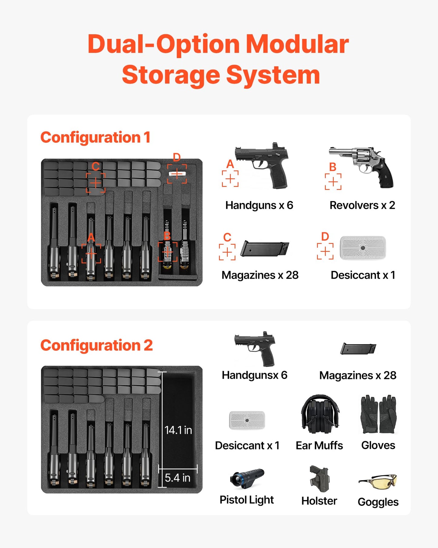 VEVOR Hard Pistol Case, Holds 8 Pistols & 28 Magazine, Hard Gun Case with Pre-Cut XPE Foam Lining, Waterproof Firearm Travel Case with Handle for Gun, Lenses, Camera, Gear, TSA Compliant