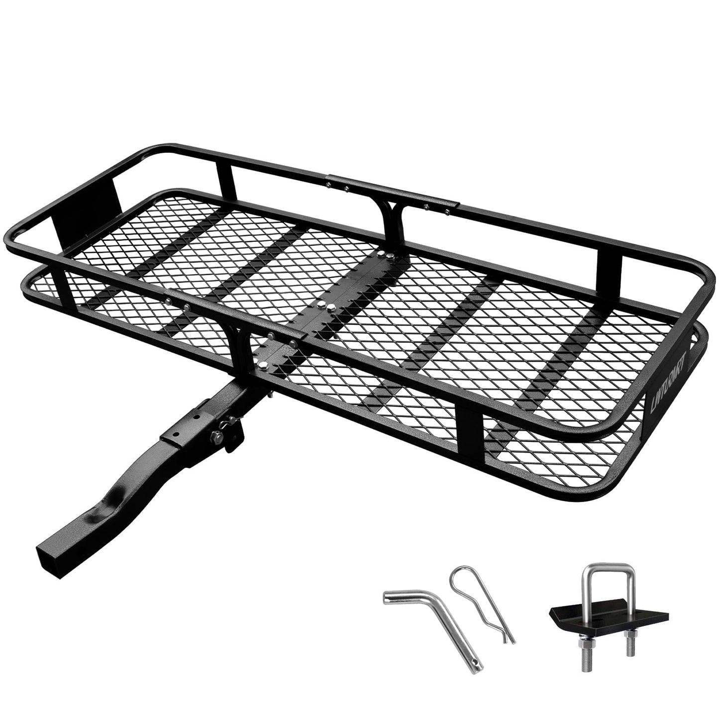 LWTURMRT Anti-Abrasion Hitch Cargo Carrier 57"X21"X6",Trailer Rack Mount Steel with High Side Rails for RV's,Trucks,SUV,Vans,Cars 2" Receiver 500lb,Black
