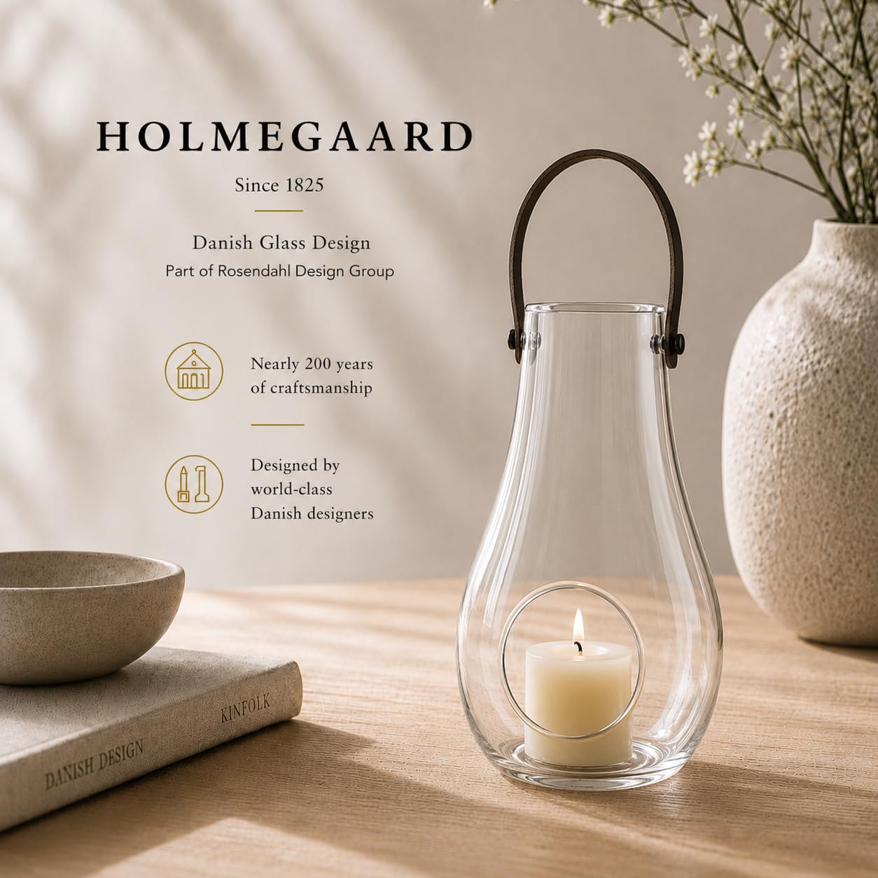 Holmegaard Design with Light Lantern, Clear, 11.4" H x 6.7" D, Designed by Maria Berntsen, Gift Box Included