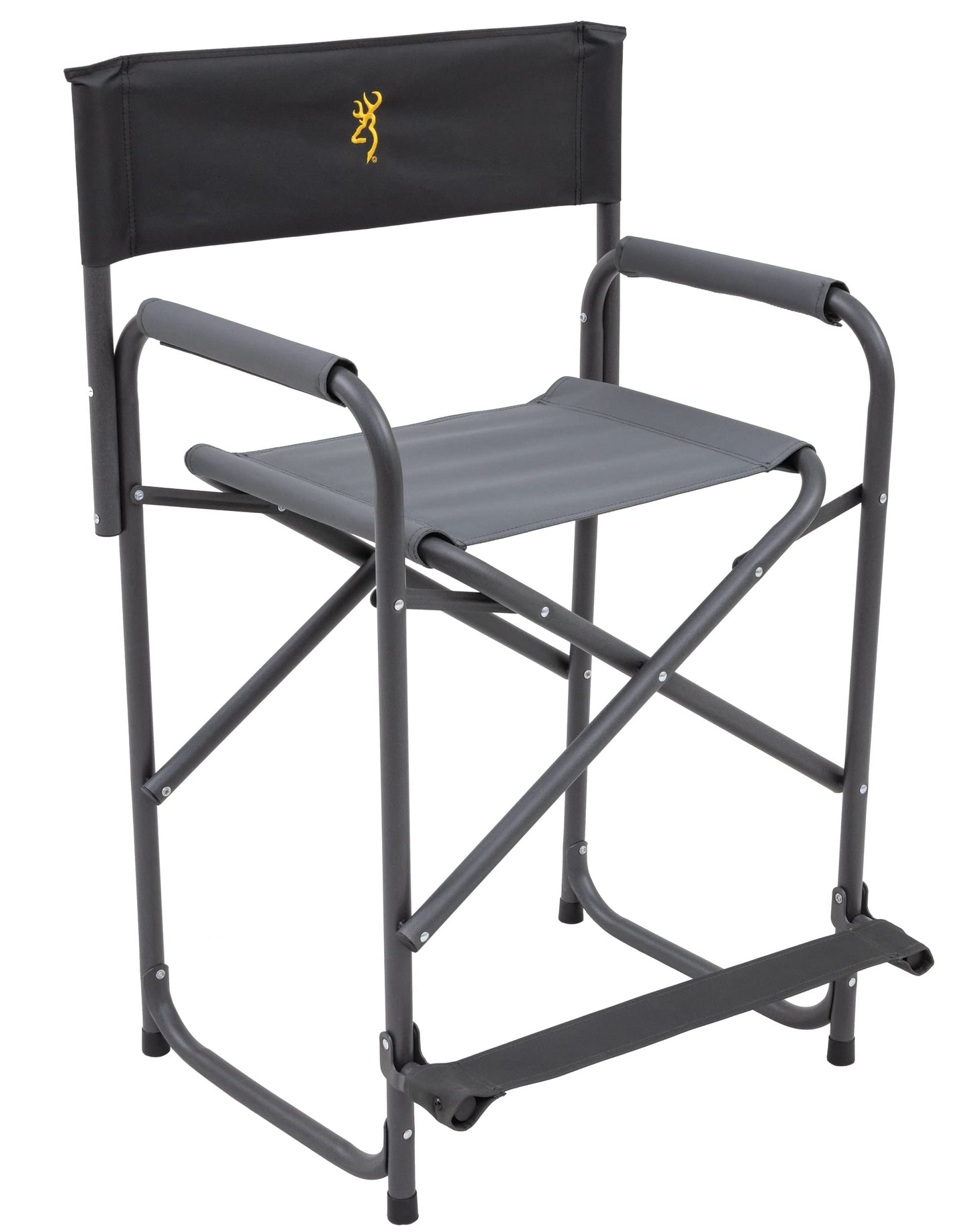 Browning Directors Chair - Outdoor Folding Chairs Made with Durable Fabric and Sturdy Aluminum/Steel Frame, with Extra Tall Seat and Flip-Down Footrest, Regular, Charcoal/Gray
