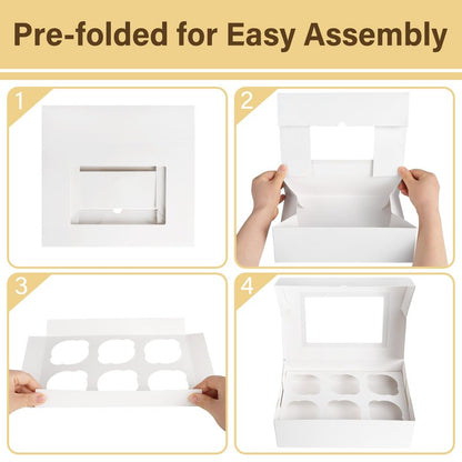 LotFancy 12 Pack Cupcake Boxes 6 Count, Auto-Pop up Cupcake Containers with Window Holding 72 Standard Cupcakes, Food Grade Disposable Pastry Boxes