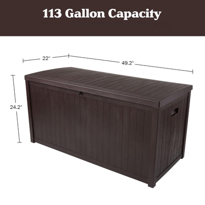 Outdoor Storage Box - 113 Gallon Lockable Deck Box for Pool Accessories, Patio Furniture Cushions, or Package Delivery Boxes for Outside - Deck Boxes Outdoor Waterproof by Pure Garden (Coffee)