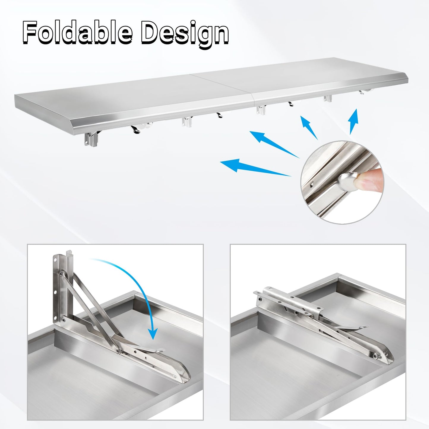 Toriexon Concession Shelf Drop Down 18" x 72", Spliced Style Folding Concession Stand Shelf Commercial Grade Stainless Steel, Foldable Concession Shelves for Snack Bar, Food Cart, Movie Theater