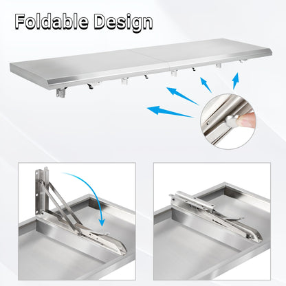 Toriexon Concession Shelf Drop Down 18" x 72", Spliced Style Folding Concession Stand Shelf Commercial Grade Stainless Steel, Foldable Concession Shelves for Snack Bar, Food Cart, Movie Theater