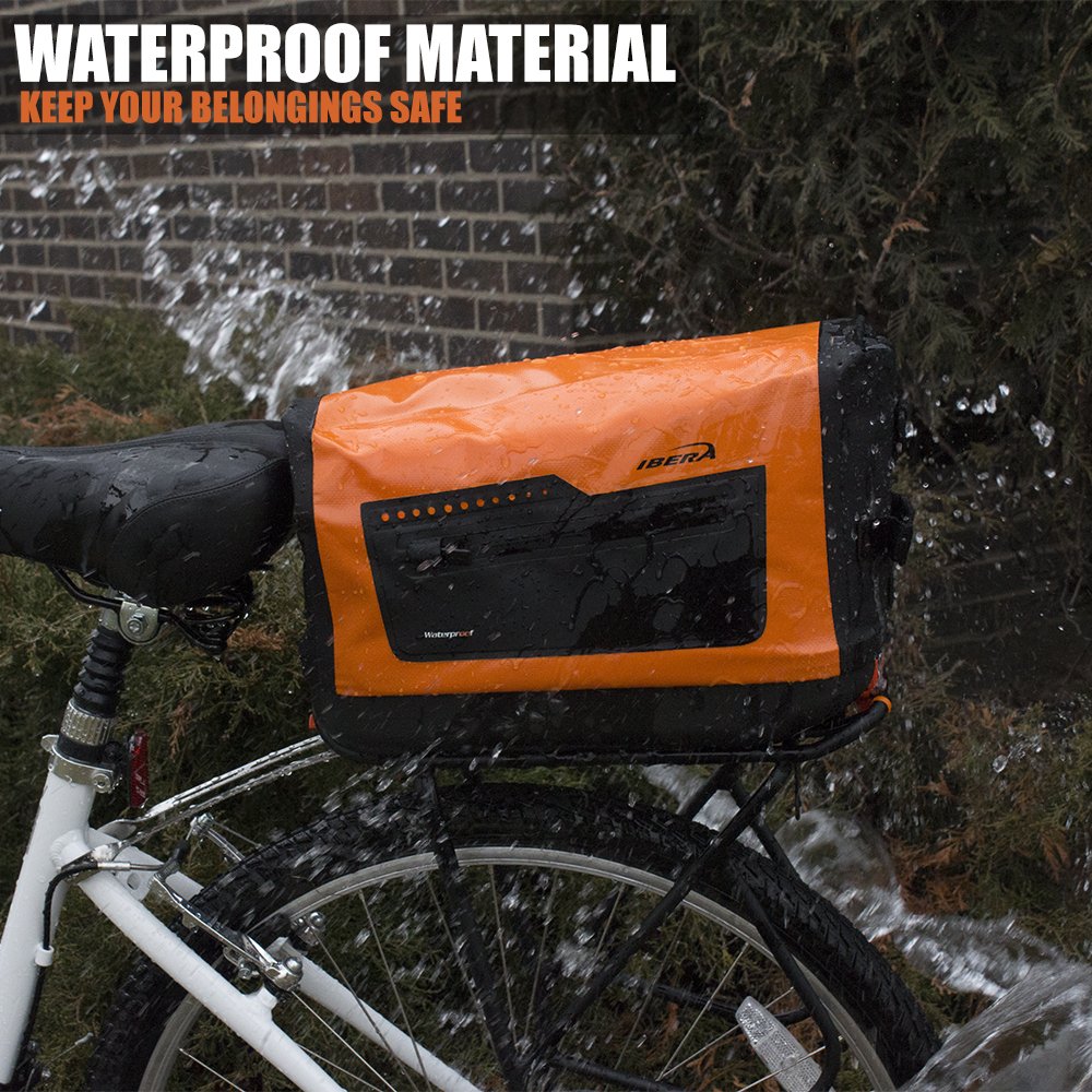 Ibera Bike Trunk Bag - PakRak Clip-On Quick-Release Waterproof Bicycle Commuter Bag (Black)