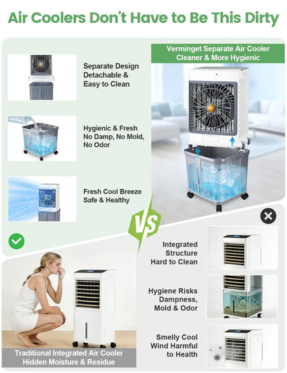 Portable Air Conditioners,Evaporative Cooler 2026 Upgraded Swamp Cooler, Windowless Portable AC Unit Cooling Fan That Blow Cold Air, 10 Gallon Water Tank,Ultra Quiet for Room,Restaurant,Indoor,Outdoor