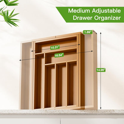 Pipishell Bamboo Expandable Drawer Organizer - Adjustable Silverware & Utensils Holder | Brown