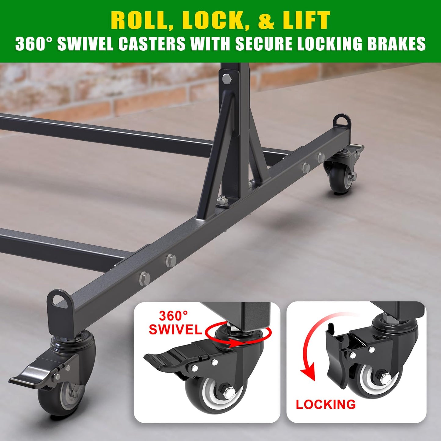 Dolibest Heavy Duty Folding Chair Cart, Folding Chair Rack & 4 Locking Swivel Wheels 48 Chairs/ 24 Chairs +12 Tables, Folding Chair Storage Dolly for Event, Church, Garage, Capacity Up to 1,000 lbs