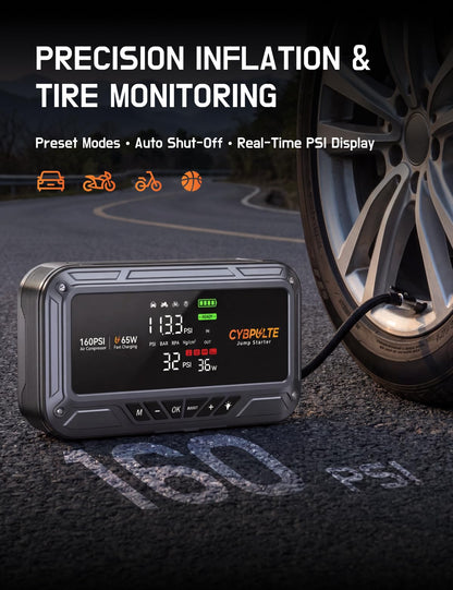 Jump Starter with Air Compressor, 8000A 160 PSI Portable Car Battery Jump Starter with LCD Display, 65W USB-C Fast Charging, All-in-One Emergency Jump Box for All Gas 14L Diesel